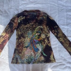 Alberto Makali gorgeous art print shirt with partial button down front women's L